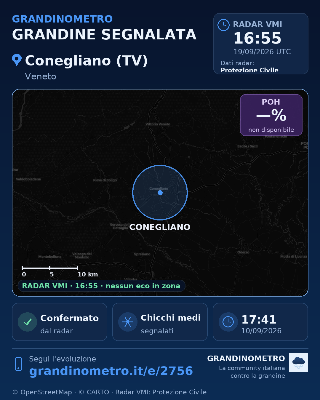 Mappa dell'evento: grandine a Conegliano (TV)
