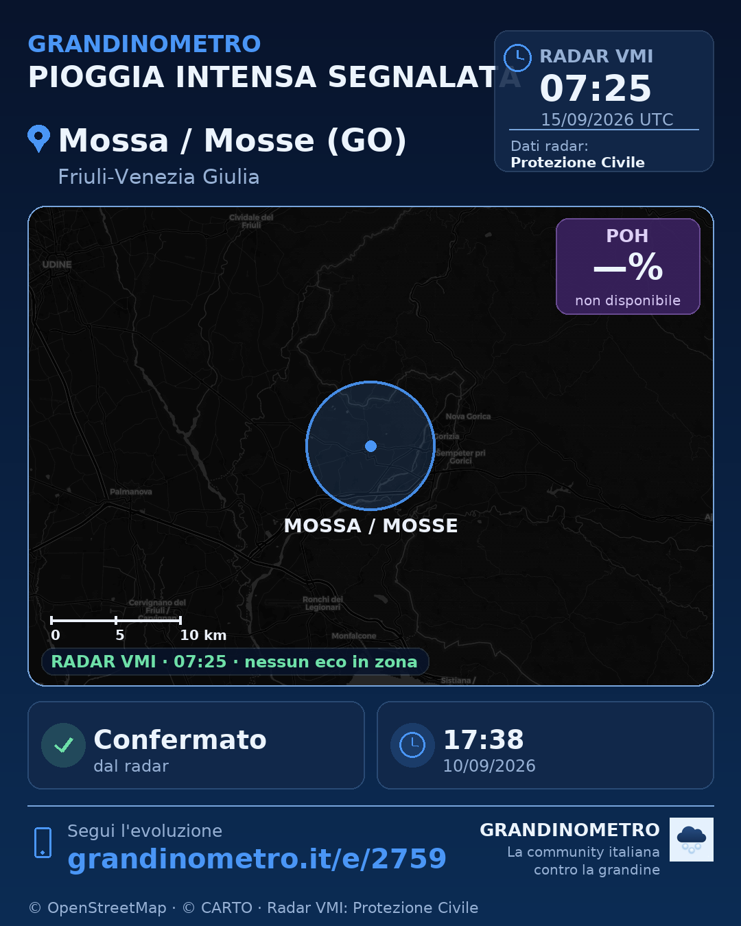 Mappa dell'evento: pioggia intensa a Mossa / Mosse (GO)