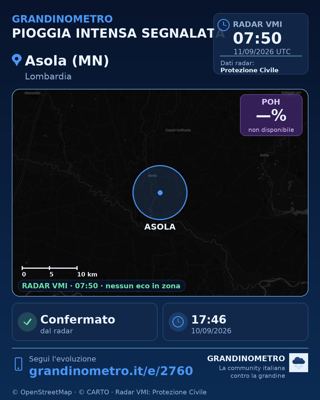Mappa dell'evento: pioggia intensa ad Asola (MN)