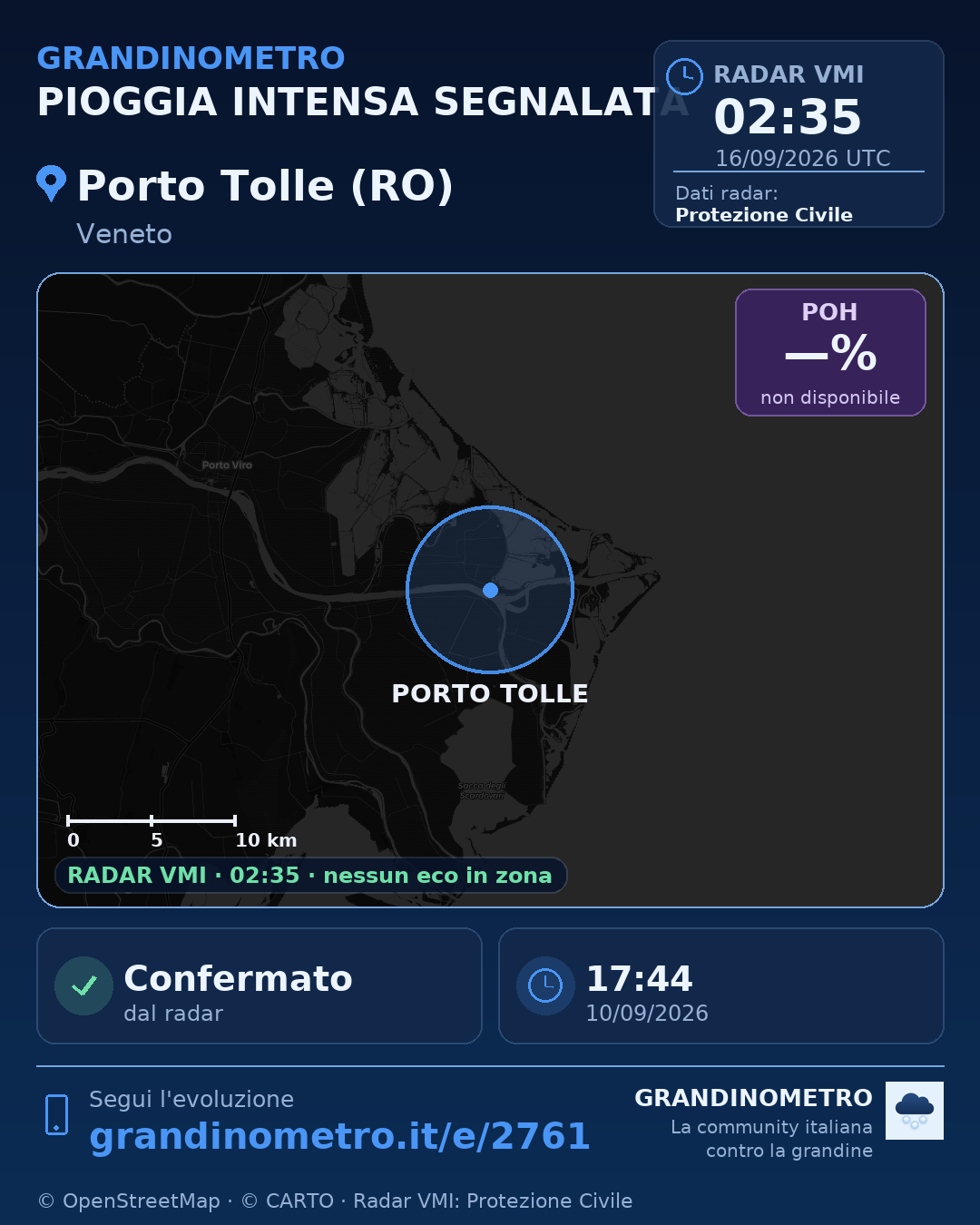 Mappa dell'evento: pioggia intensa a Porto Tolle (RO)