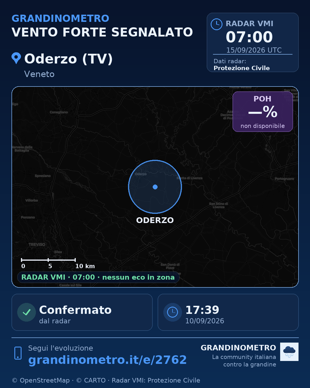 Mappa dell'evento: vento forte a Oderzo (TV)