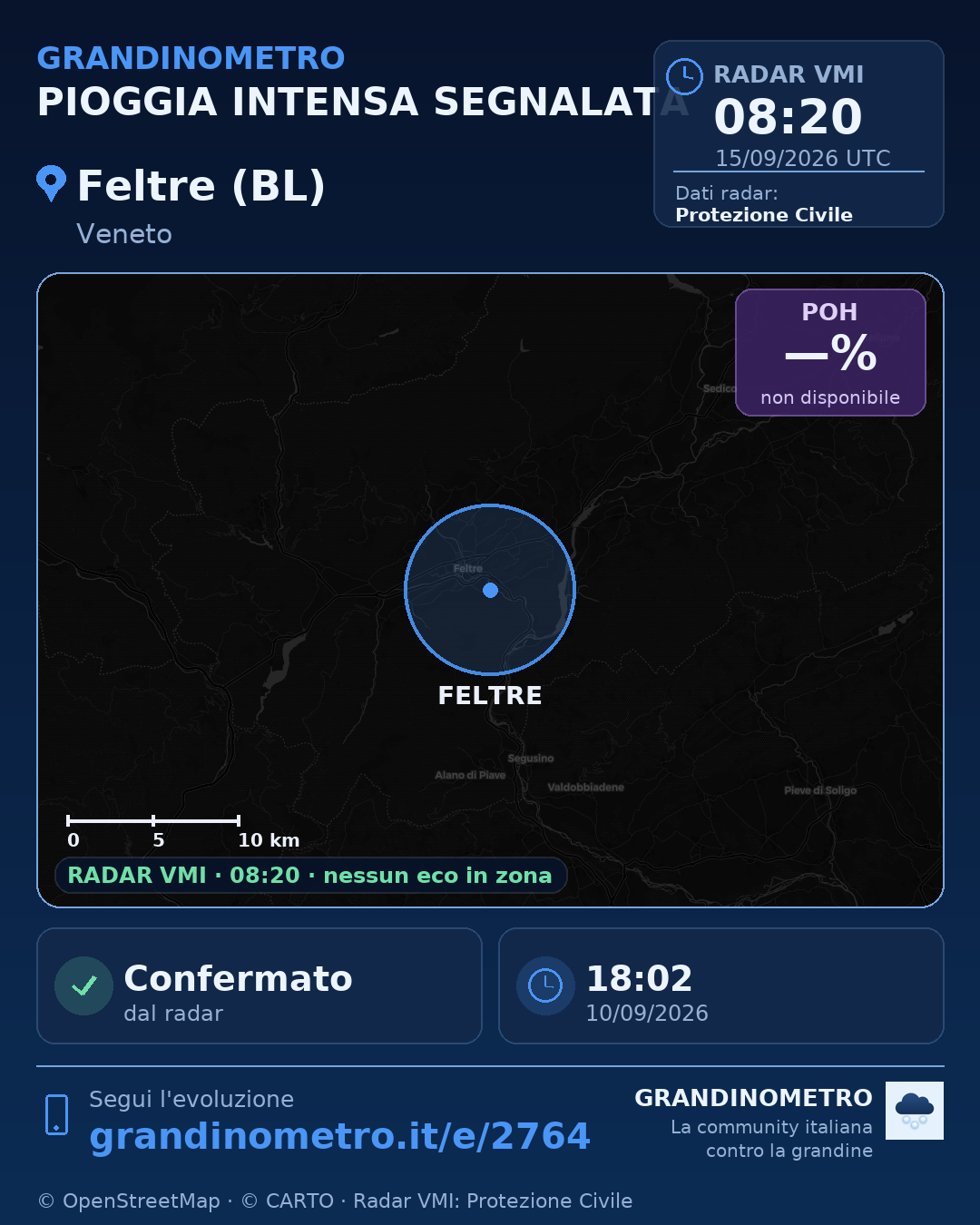 Mappa dell'evento: pioggia intensa a Feltre (BL)