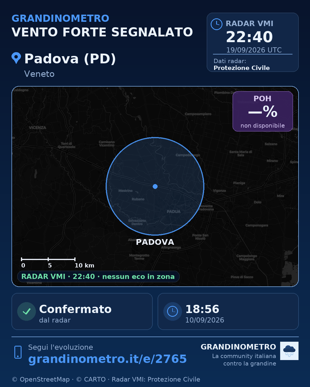 Mappa dell'evento: vento forte a Padova (PD)