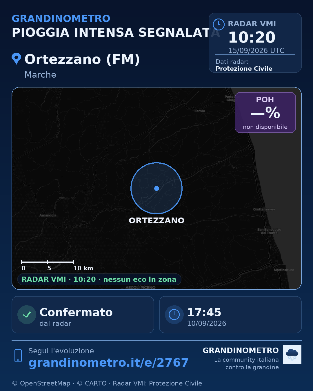 Mappa dell'evento: pioggia intensa a Ortezzano (FM)