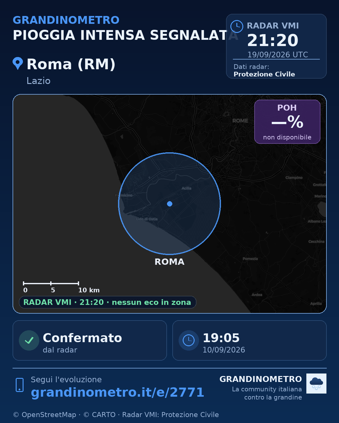 Mappa dell'evento: pioggia intensa a Roma (RM)