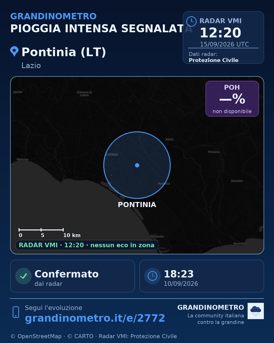 Mappa dell'evento: pioggia intensa a Pontinia (LT)