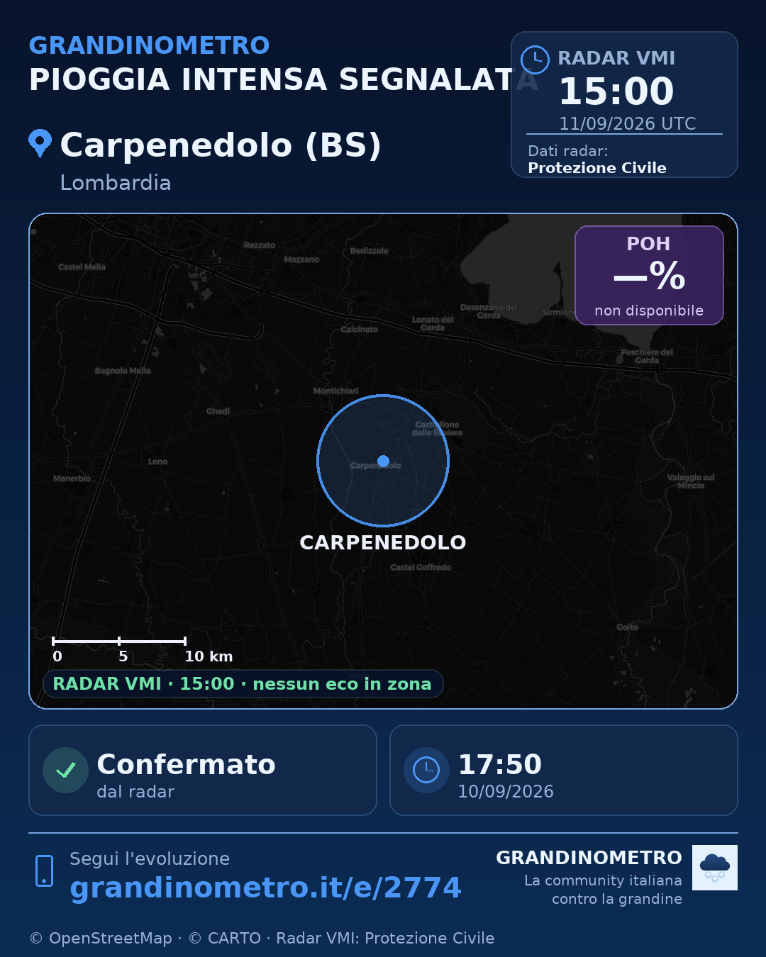 Mappa dell'evento: pioggia intensa a Carpenedolo (BS)