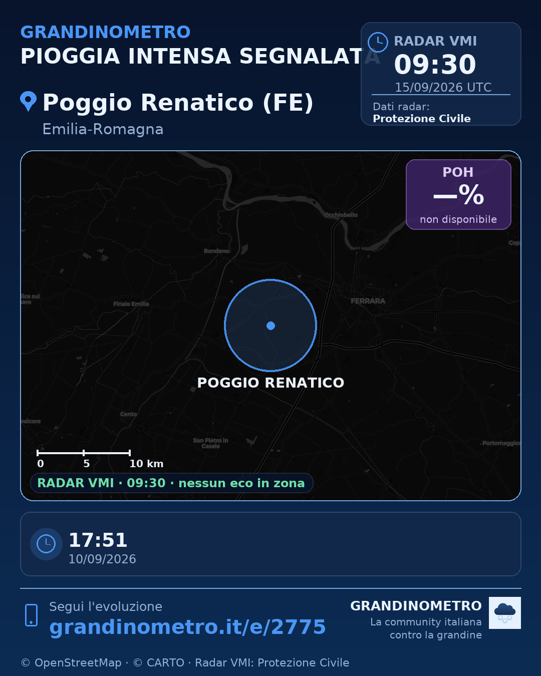 Mappa dell'evento: pioggia intensa a Poggio Renatico (FE)