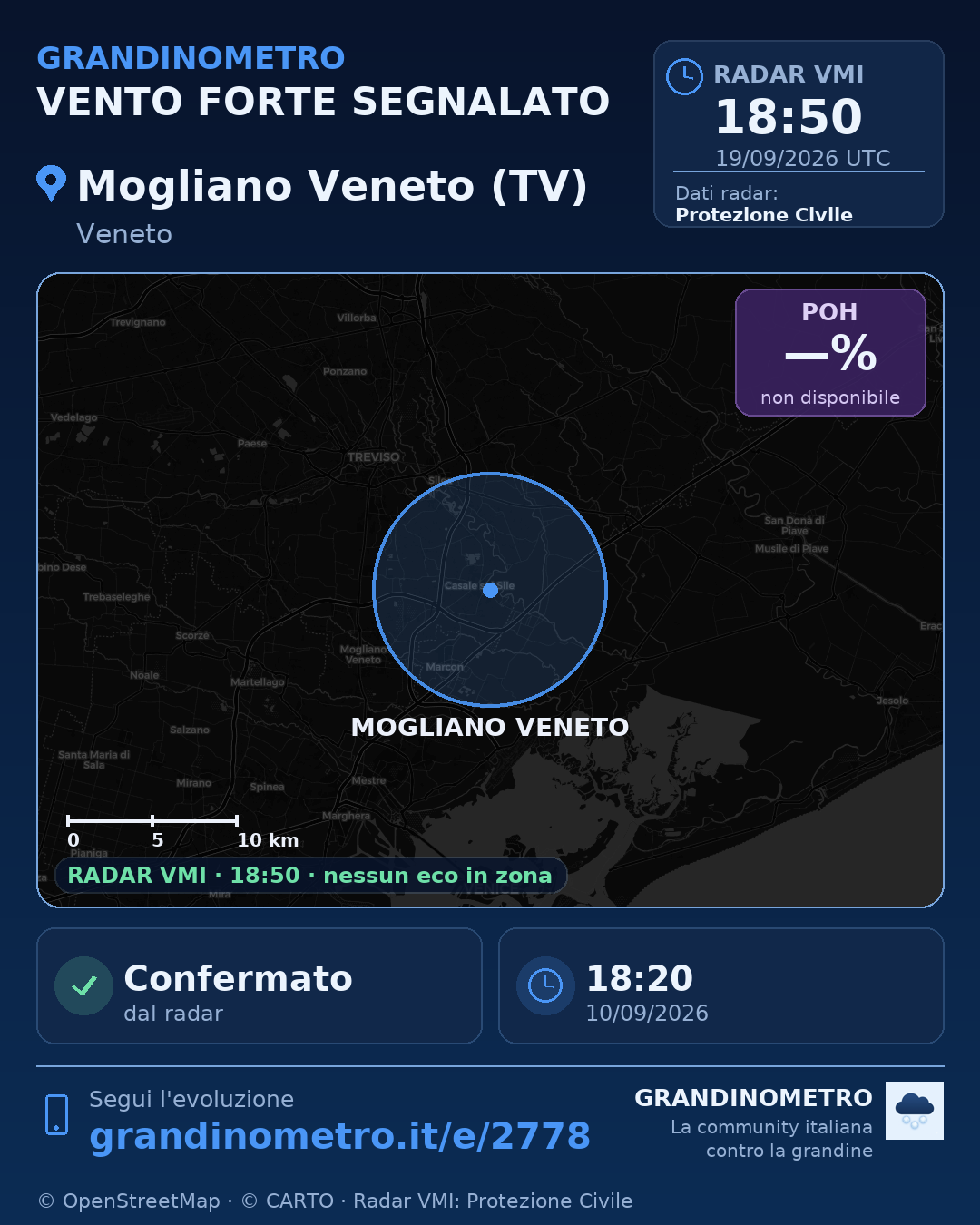 Mappa dell'evento: vento forte a Mogliano Veneto (TV)