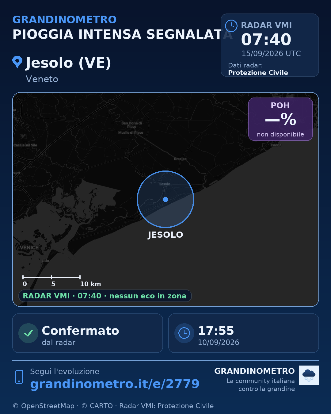 Mappa dell'evento: pioggia intensa a Jesolo (VE)