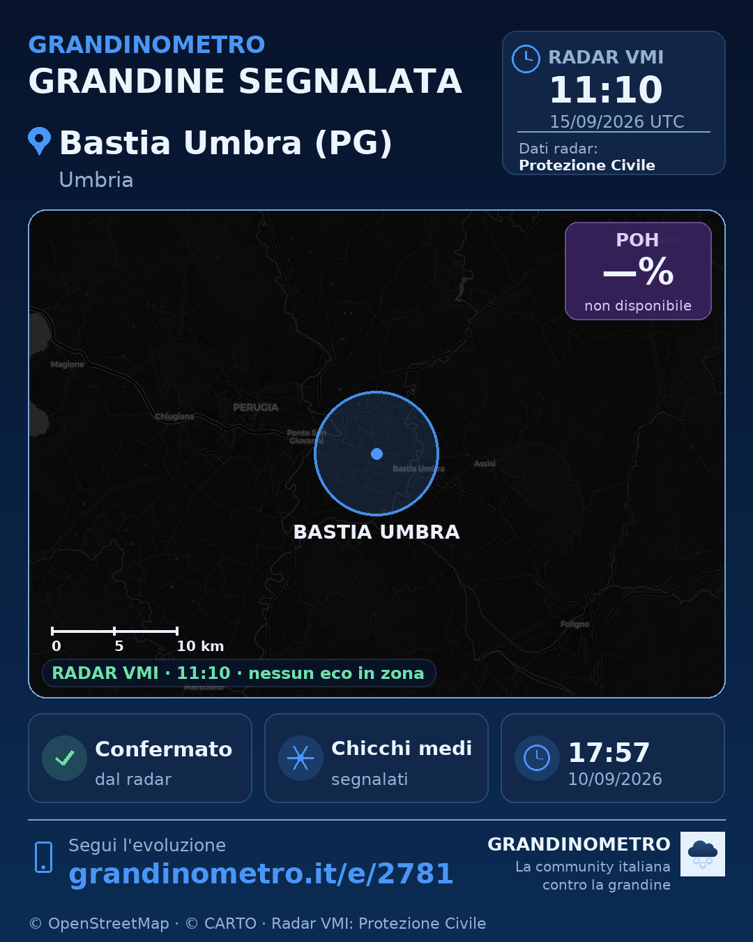 Mappa dell'evento: grandine a Bastia Umbra (PG)