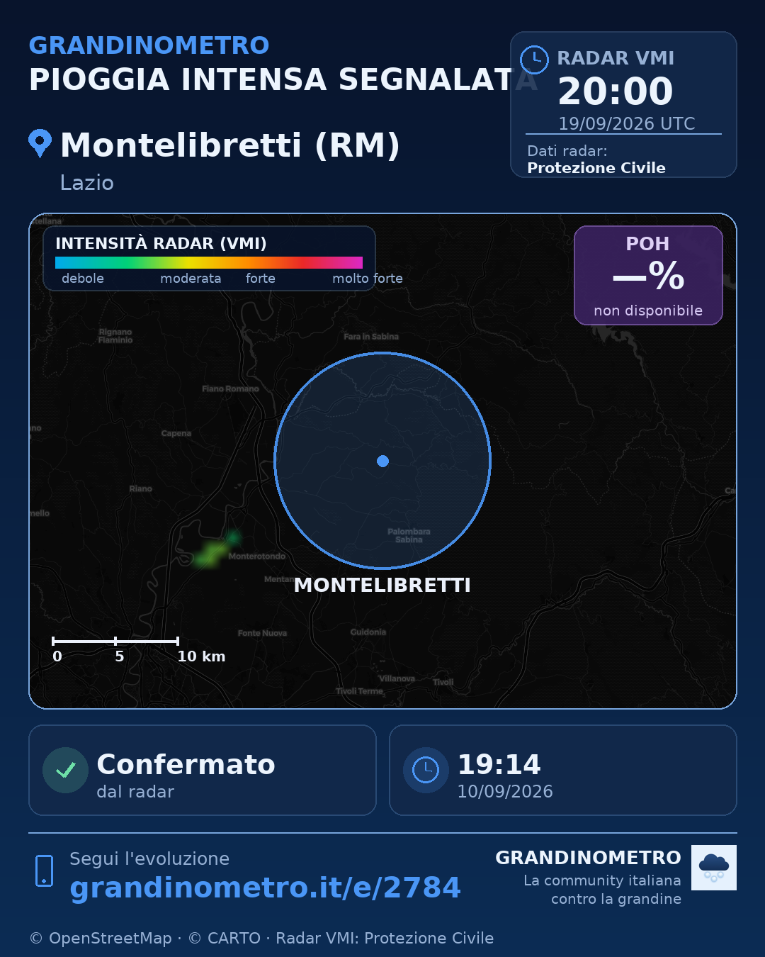 Mappa dell'evento: pioggia intensa a Montelibretti (RM)