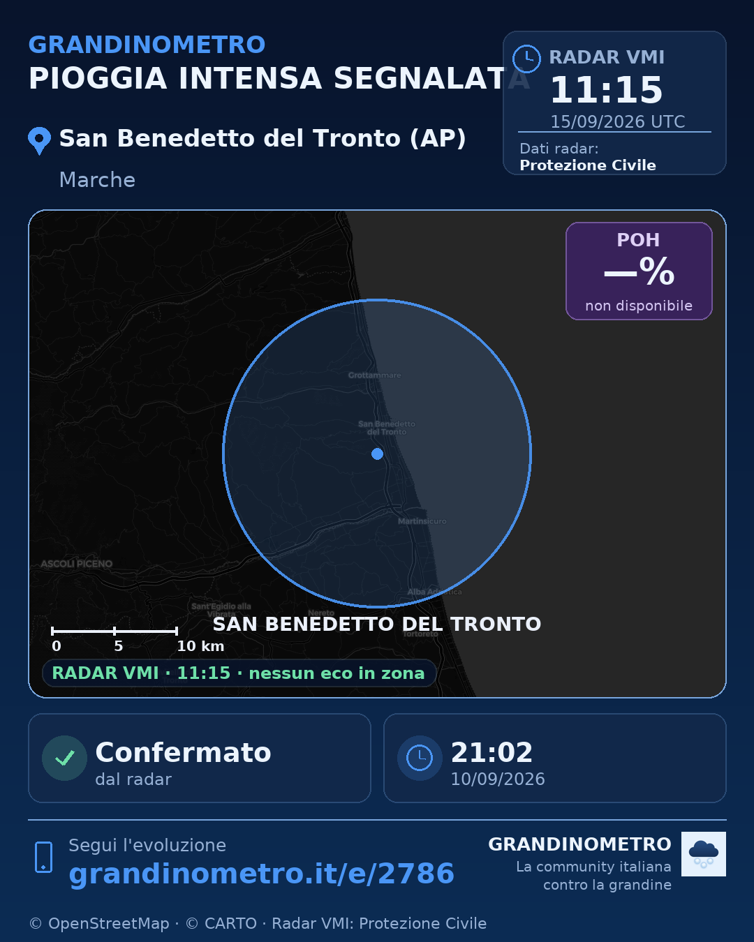Mappa dell'evento: pioggia intensa a San Benedetto del Tronto (AP)