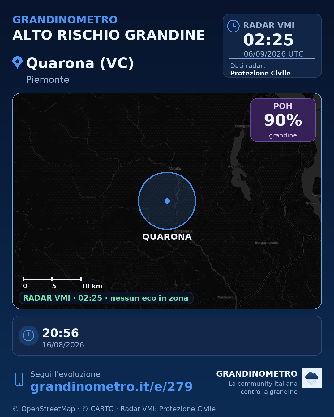 Mappa dell'evento: grandine a Quarona (VC)