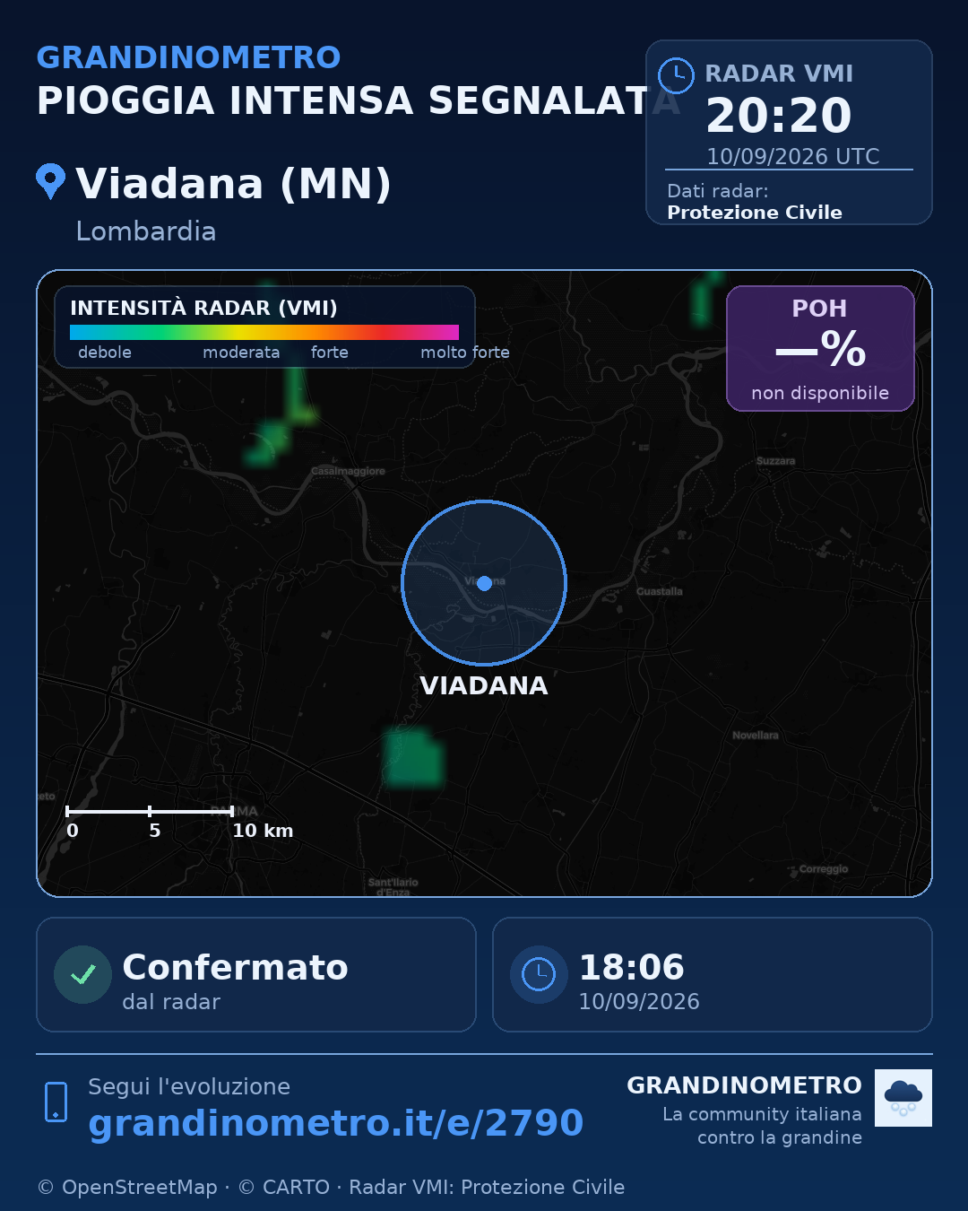 Mappa dell'evento: pioggia intensa a Viadana (MN)
