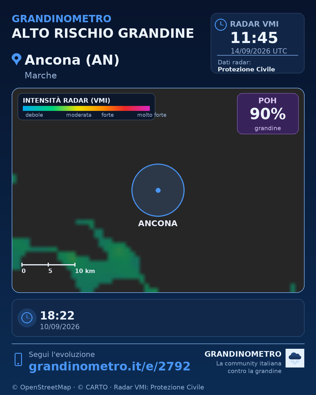 Mappa dell'evento: grandine ad Ancona (AN)
