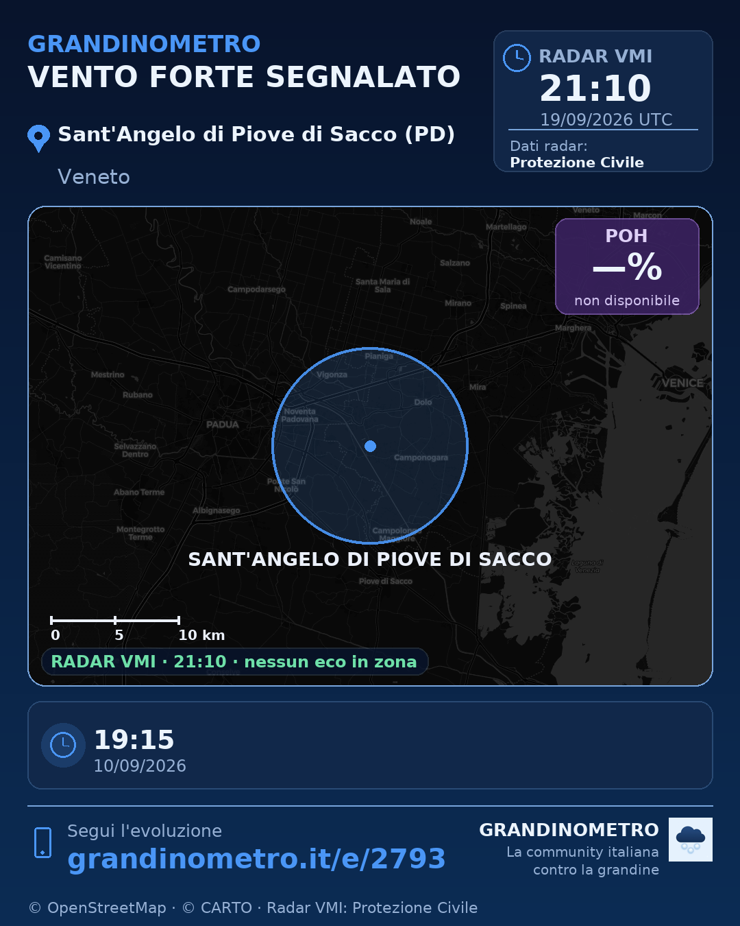 Mappa dell'evento: vento forte a Sant'Angelo di Piove di Sacco (PD)