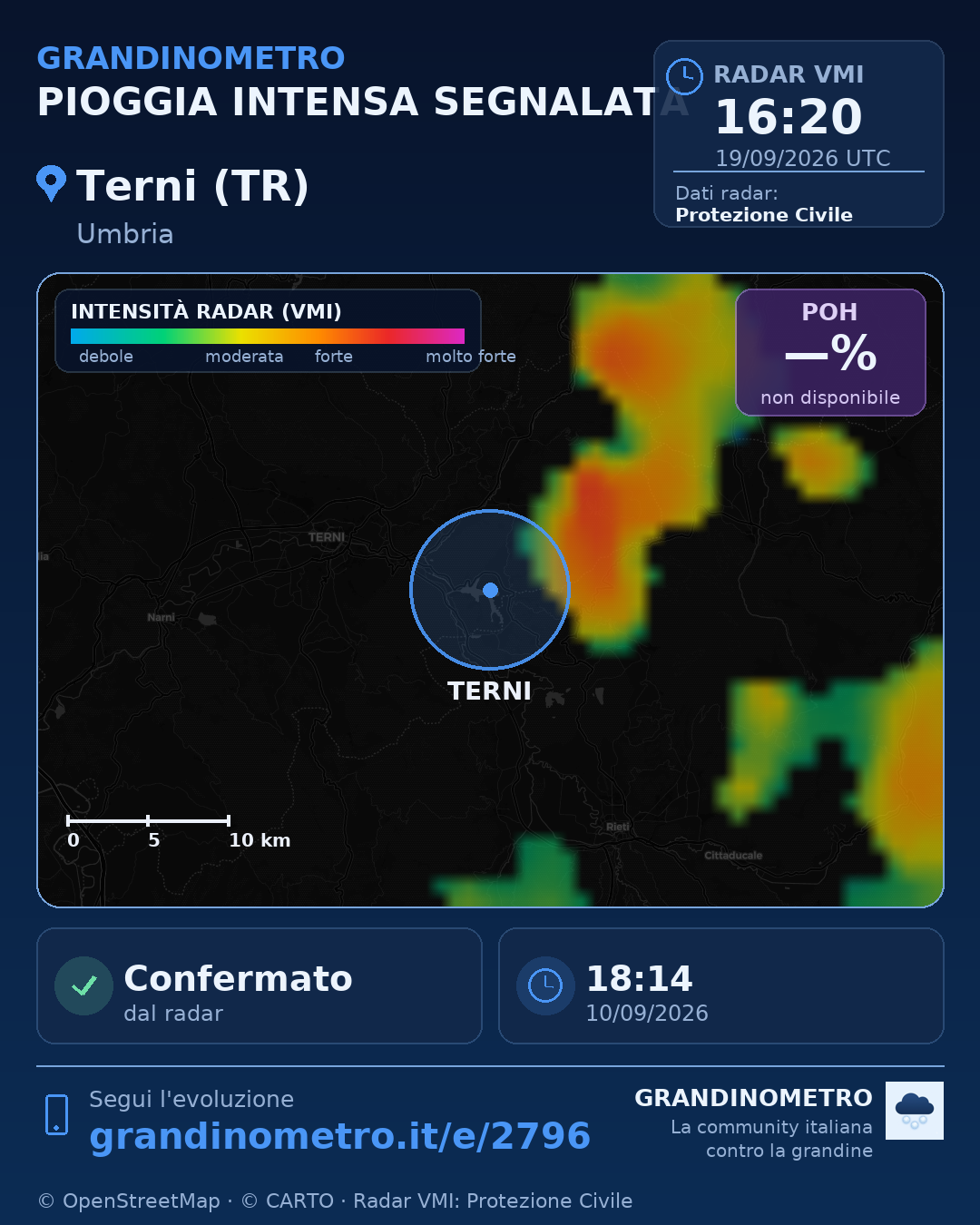 Mappa dell'evento: pioggia intensa a Terni (TR)