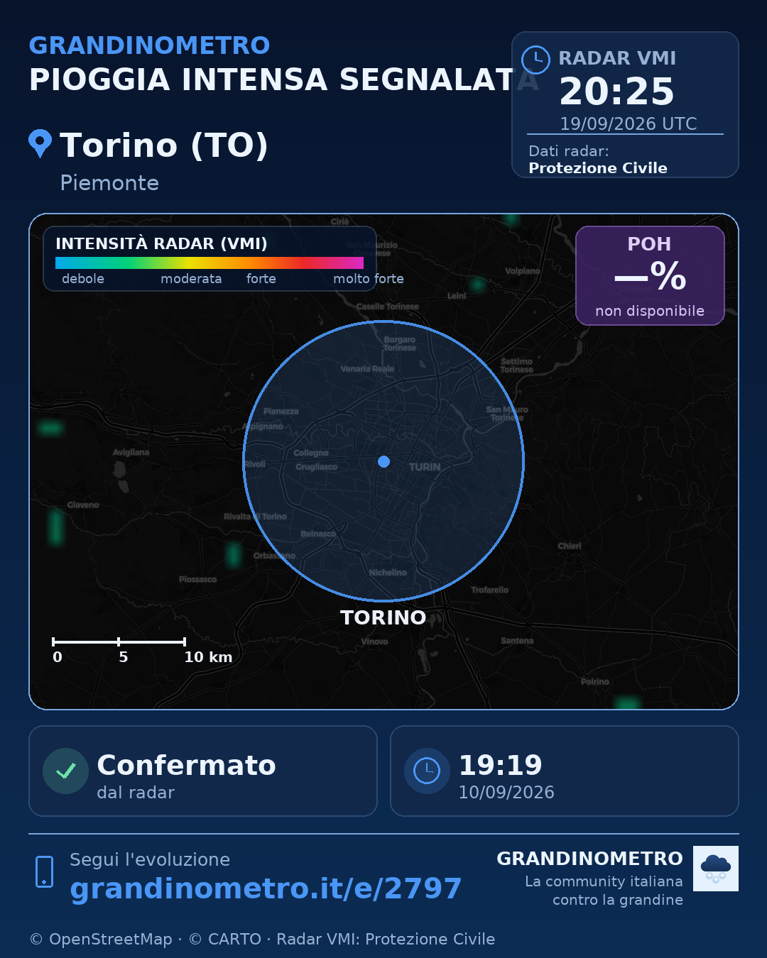 Mappa dell'evento: pioggia intensa a Torino (TO)