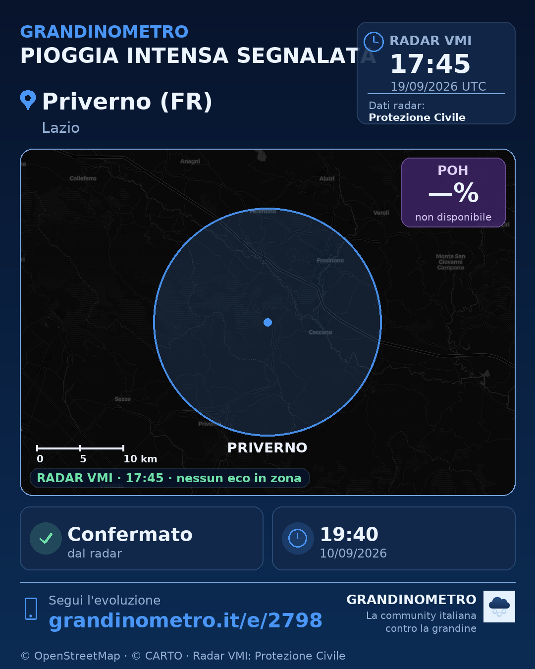 Mappa dell'evento: pioggia intensa a Priverno (FR)