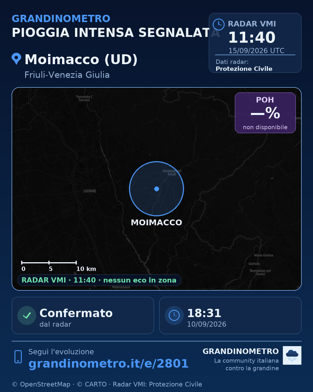 Mappa dell'evento: pioggia intensa a Moimacco (UD)