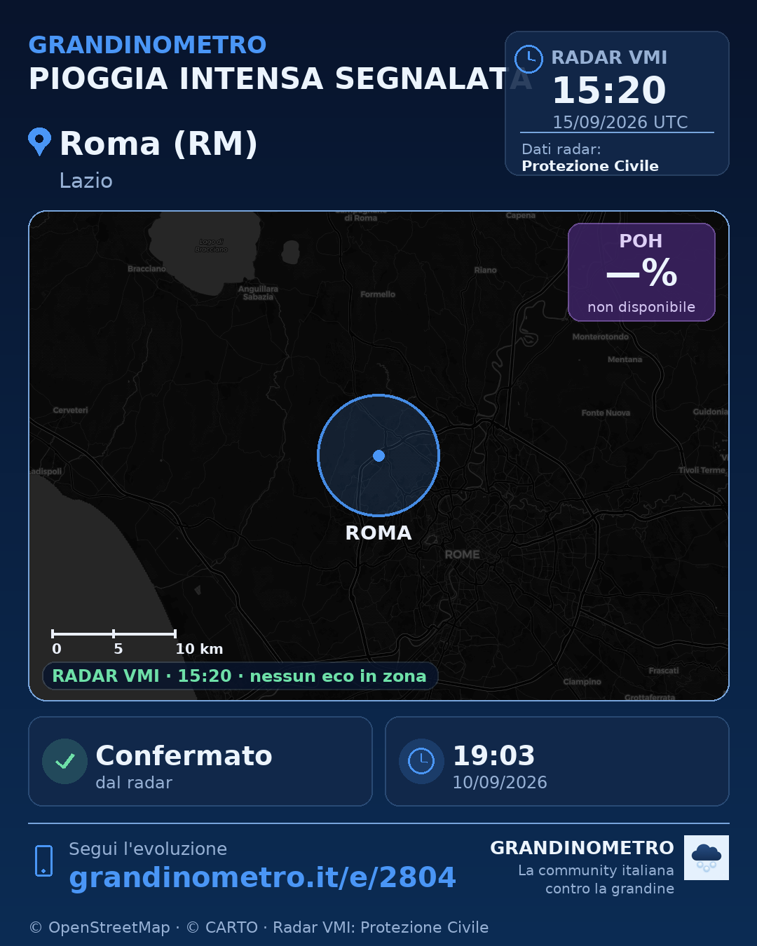 Mappa dell'evento: pioggia intensa a Roma (RM)