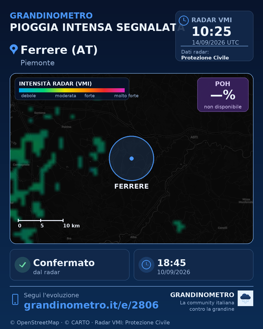 Mappa dell'evento: pioggia intensa a Ferrere (AT)
