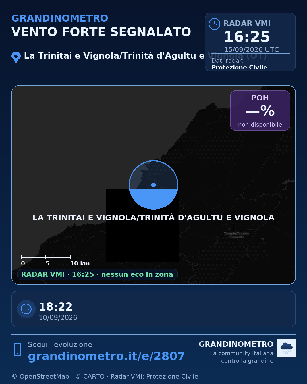 Mappa dell'evento: vento forte a La Trinitai e Vignola/Trinità d'Agultu e Vignola (OT)