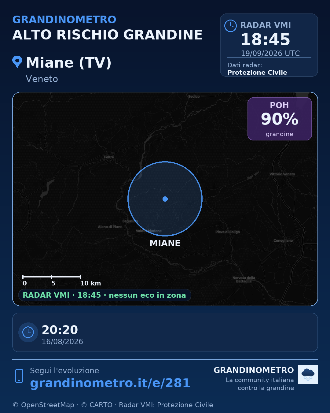 Mappa dell'evento: grandine a Miane (TV)