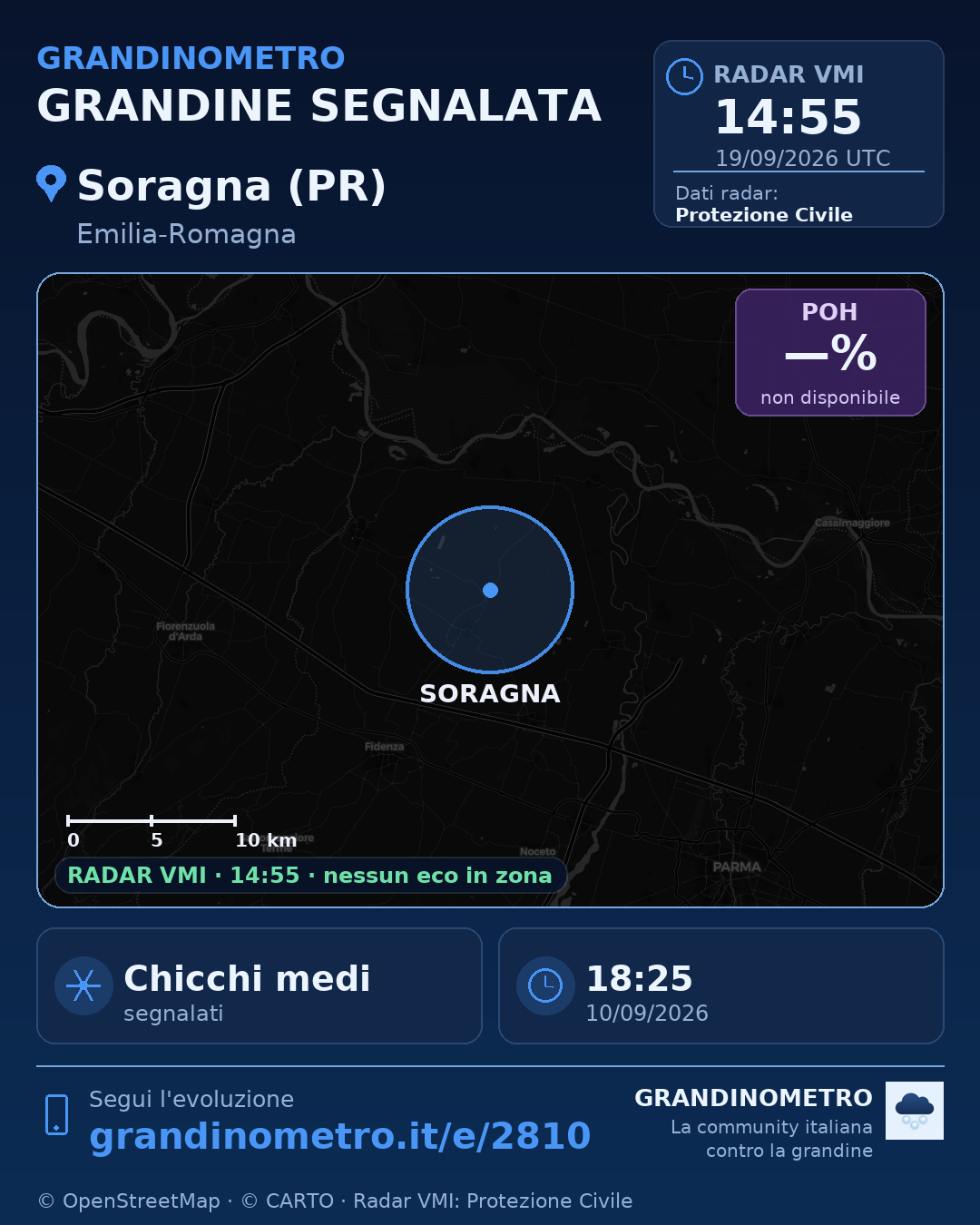 Mappa dell'evento: grandine a Soragna (PR)