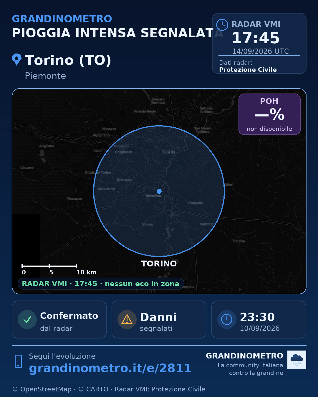 Mappa dell'evento: pioggia intensa a Torino (TO)