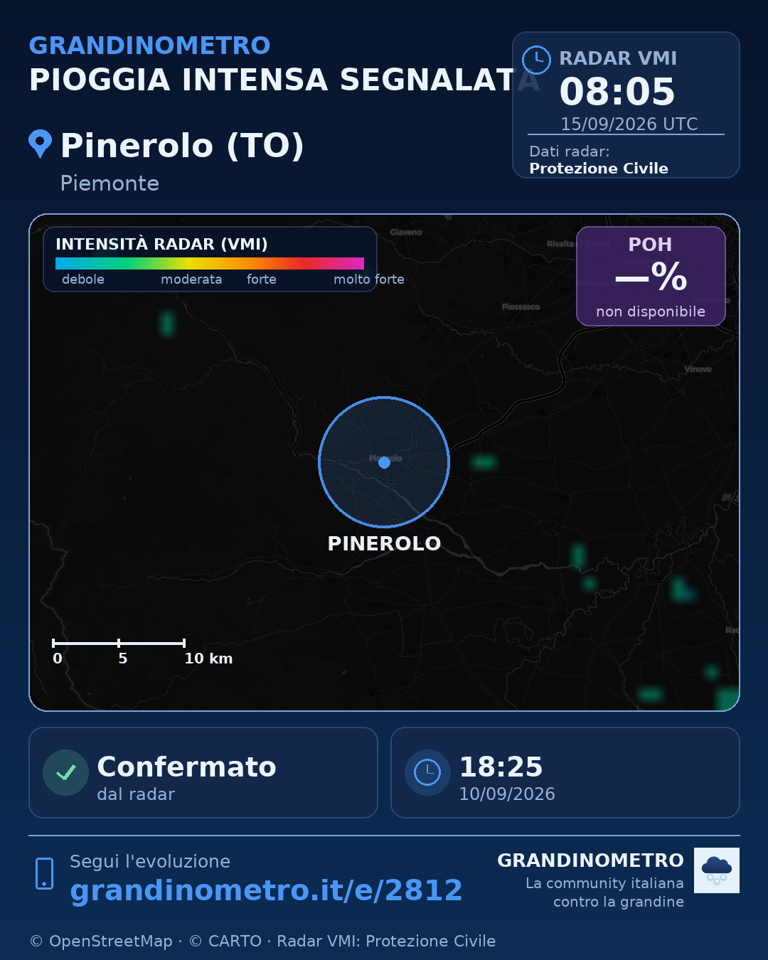 Mappa dell'evento: pioggia intensa a Pinerolo (TO)