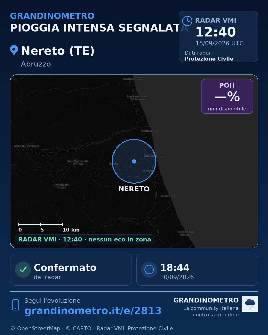 Mappa dell'evento: pioggia intensa a Nereto (TE)