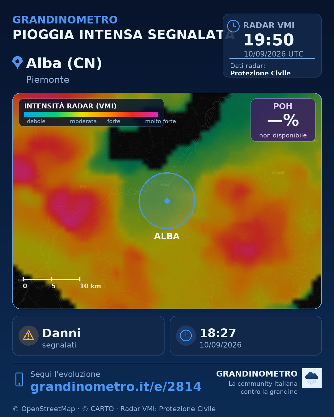 Mappa dell'evento: pioggia intensa ad Alba (CN)