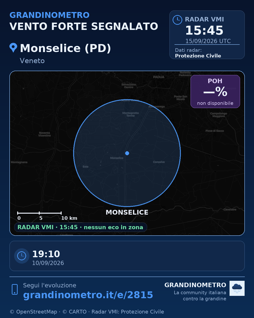 Mappa dell'evento: vento forte a Monselice (PD)