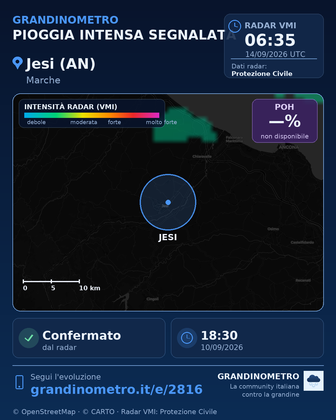 Mappa dell'evento: pioggia intensa a Jesi (AN)