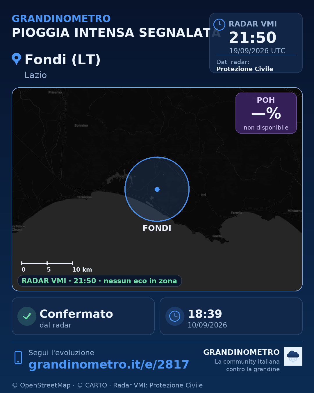 Mappa dell'evento: pioggia intensa a Fondi (LT)