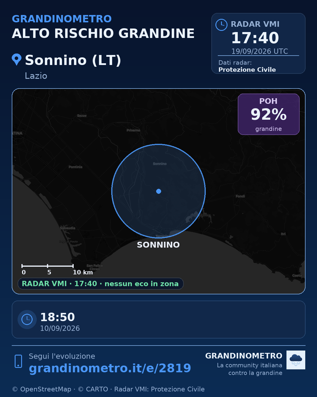 Mappa dell'evento: grandine a Sonnino (LT)