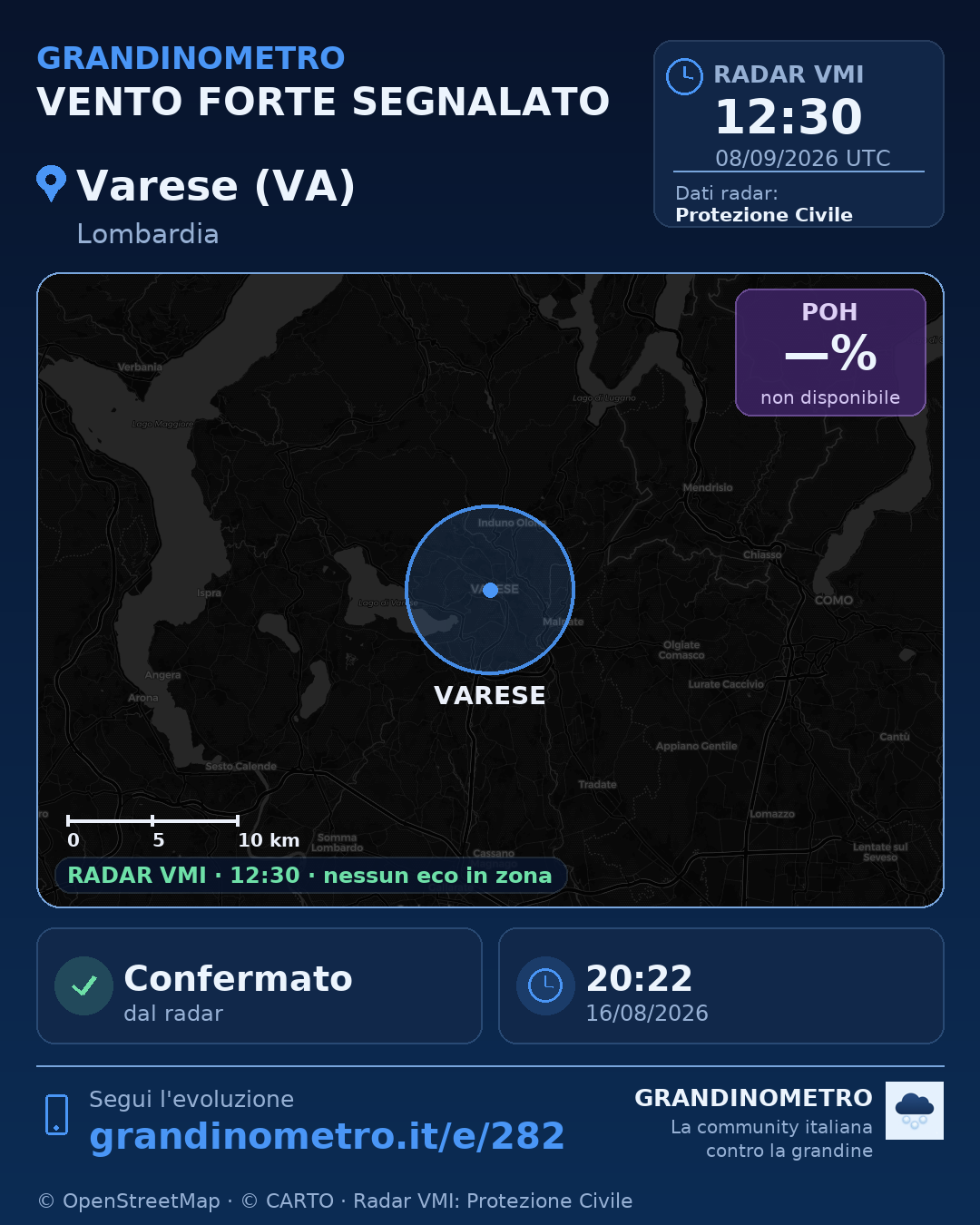 Mappa dell'evento: vento forte a Varese (VA)