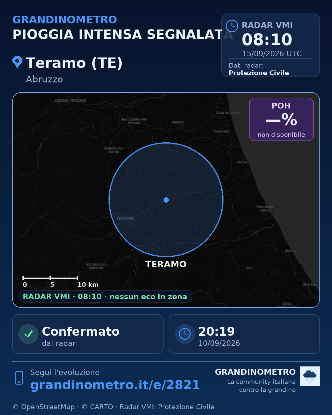 Mappa dell'evento: pioggia intensa a Teramo (TE)