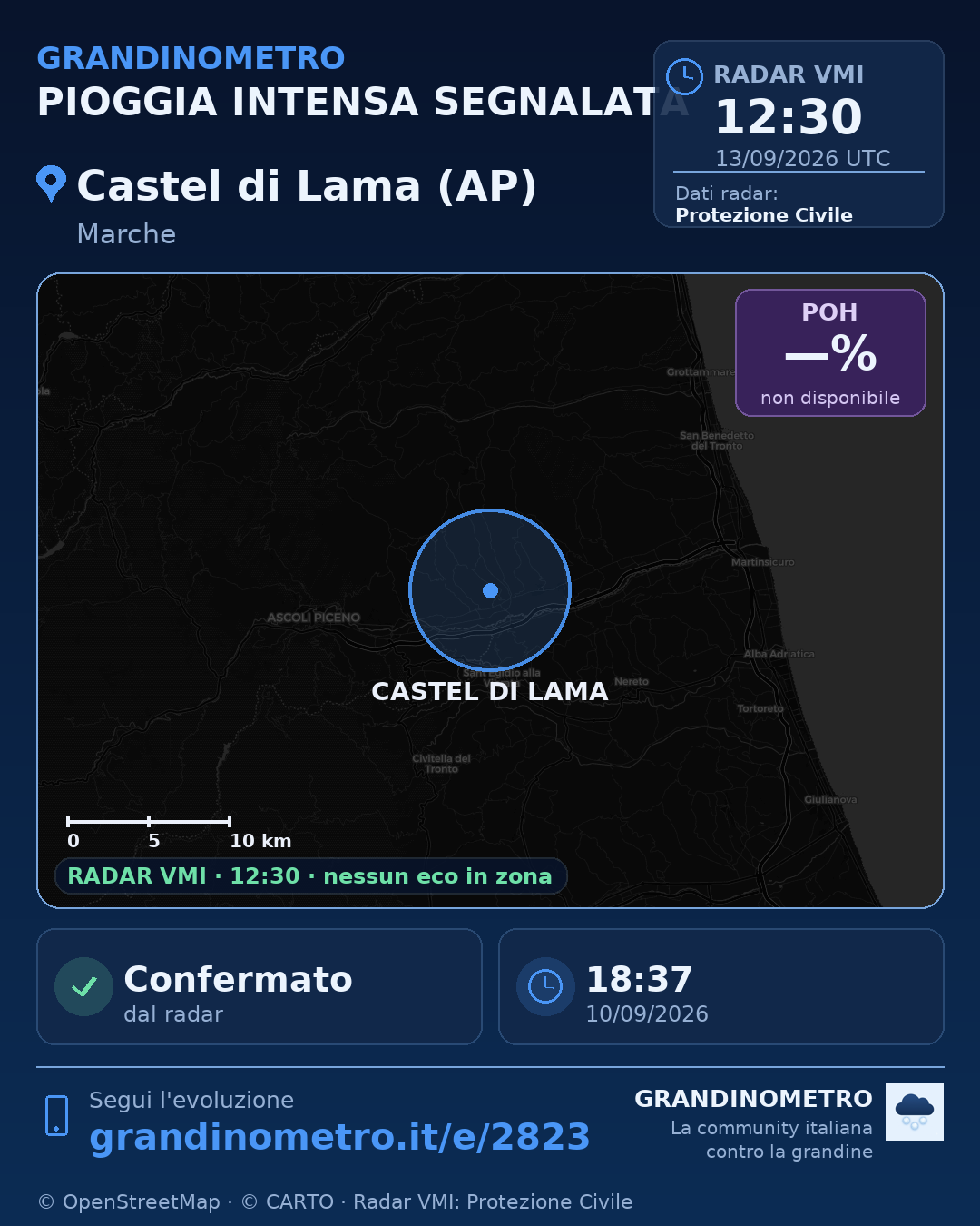 Mappa dell'evento: pioggia intensa a Castel di Lama (AP)
