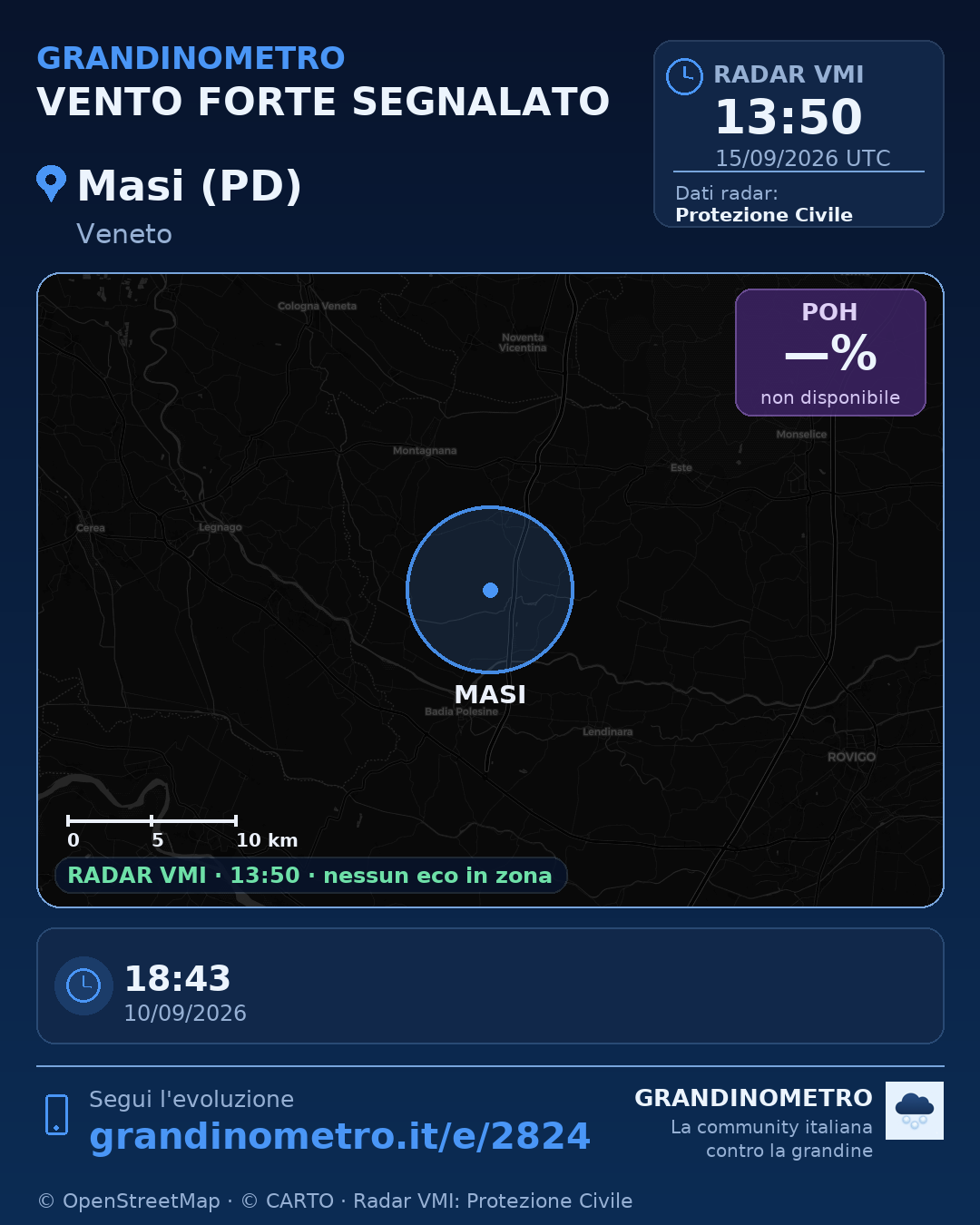 Mappa dell'evento: vento forte a Masi (PD)