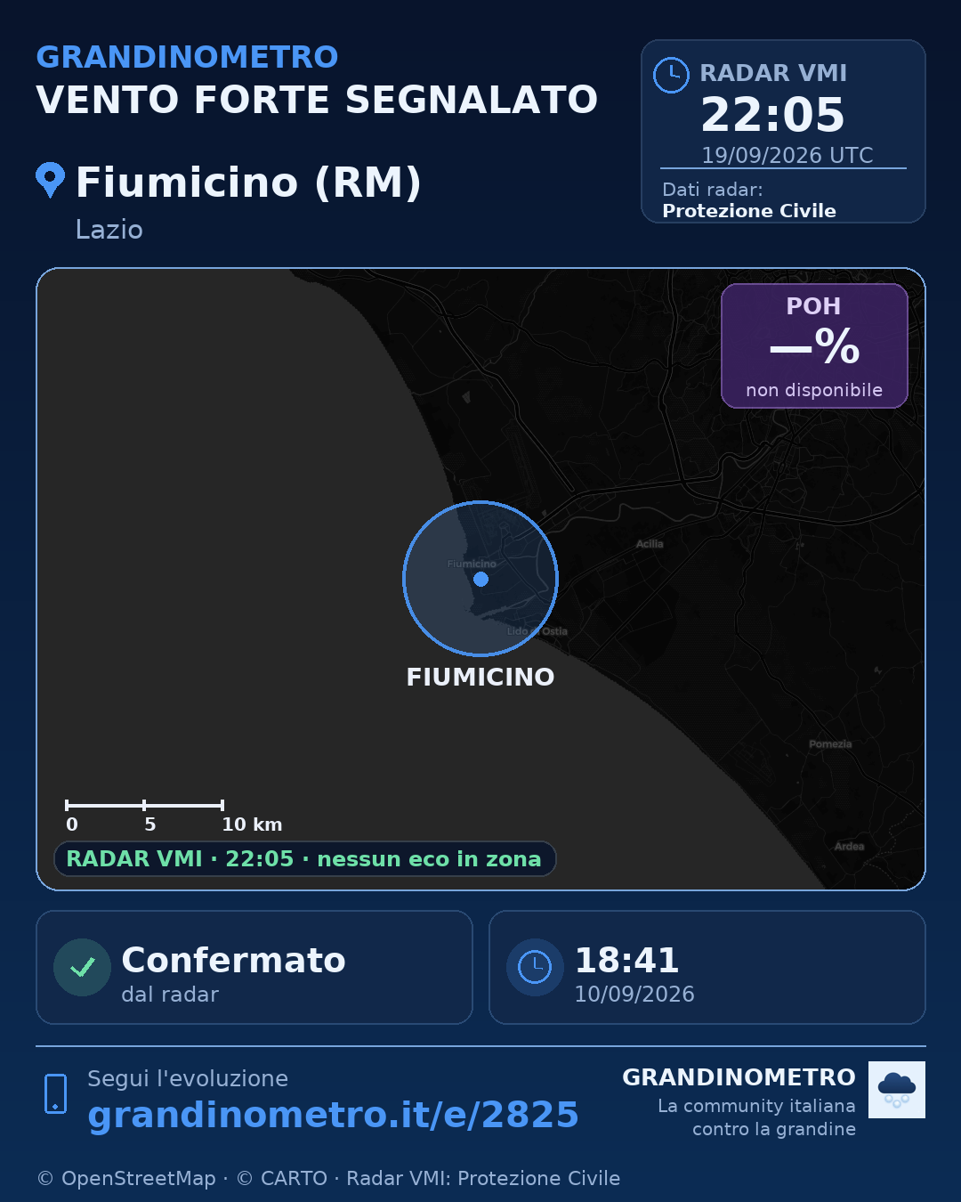 Mappa dell'evento: vento forte a Fiumicino (RM)
