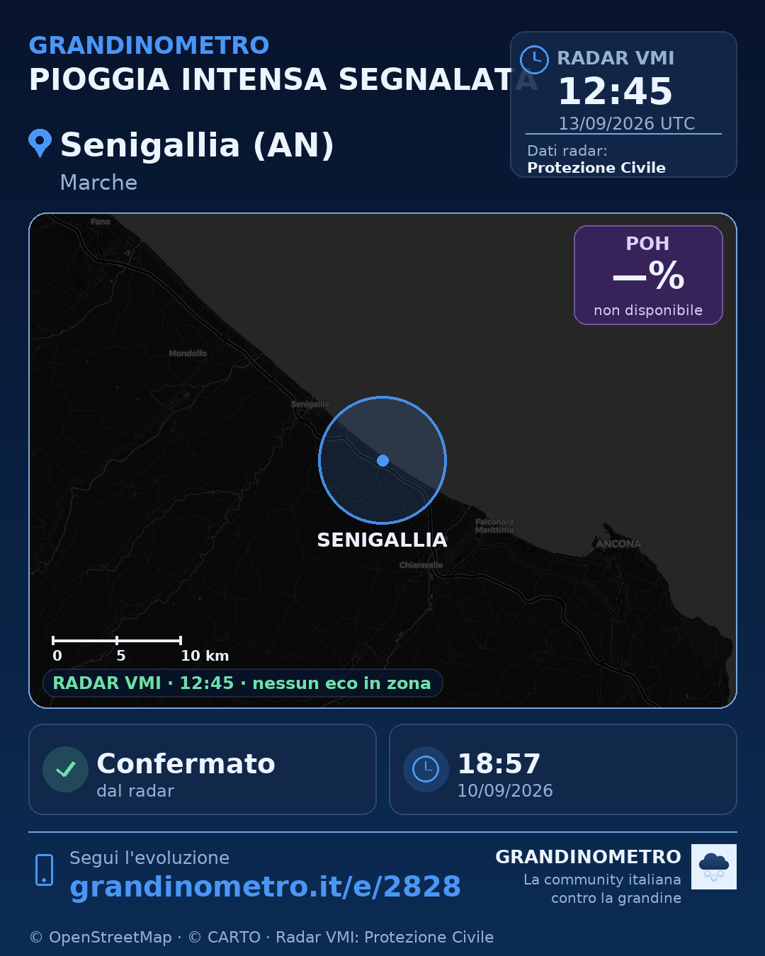 Mappa dell'evento: pioggia intensa a Senigallia (AN)