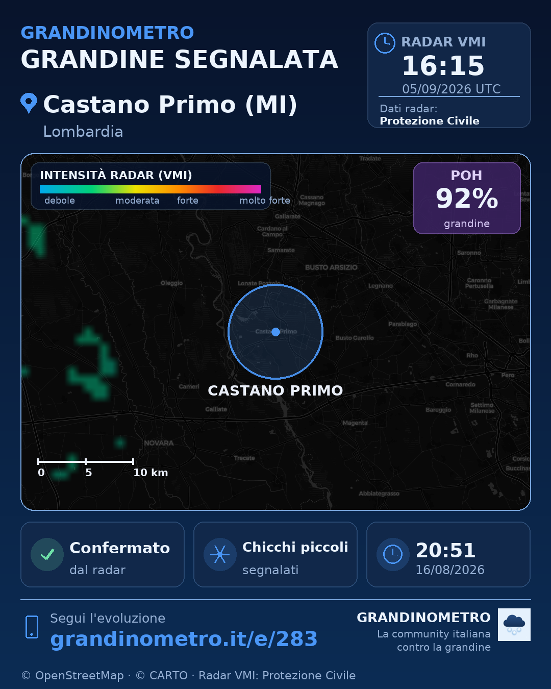 Mappa dell'evento: grandine a Castano Primo (MI)