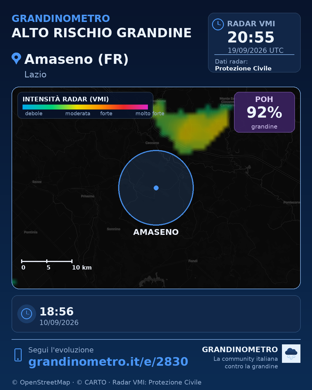 Mappa dell'evento: grandine ad Amaseno (FR)