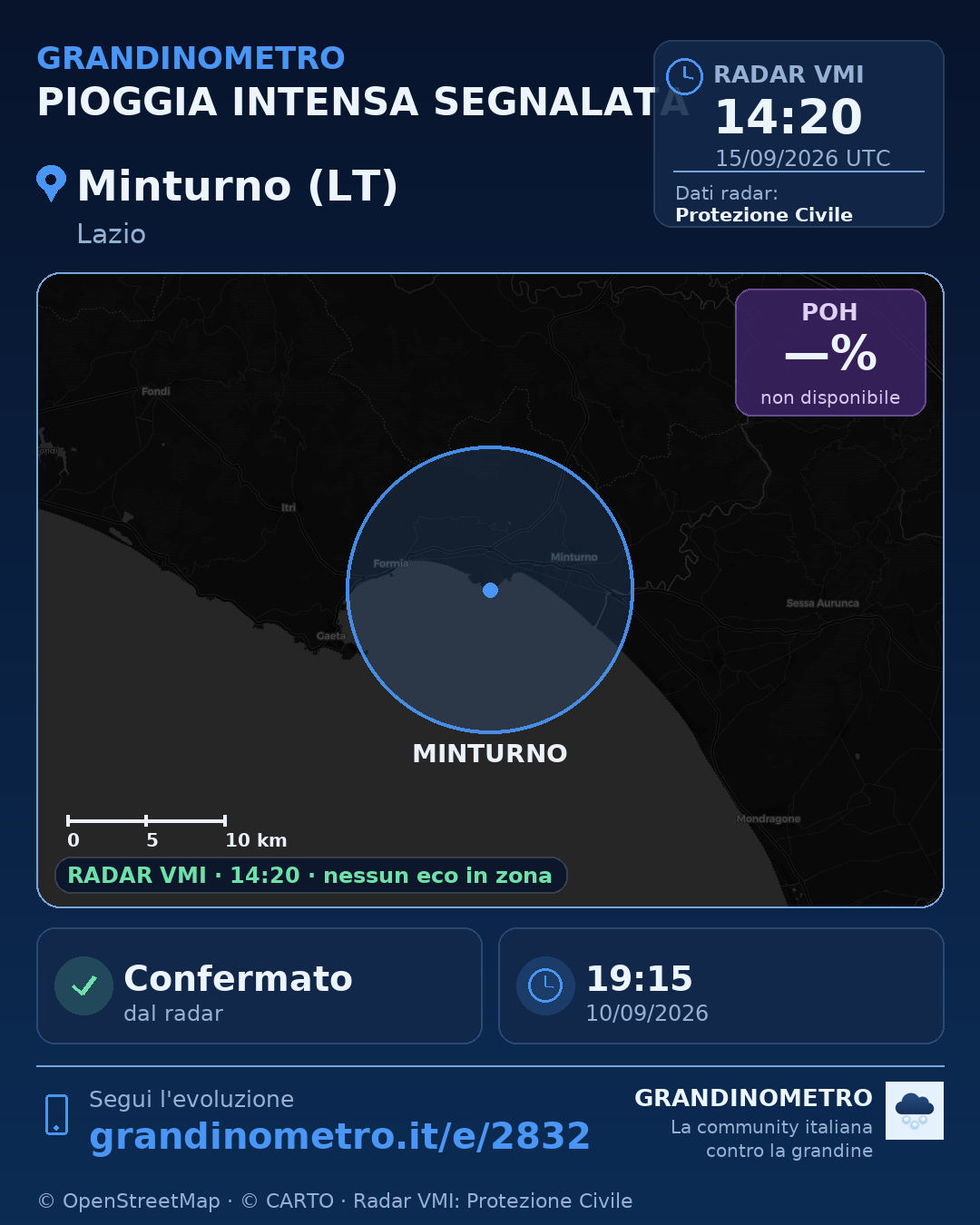 Mappa dell'evento: pioggia intensa a Minturno (LT)