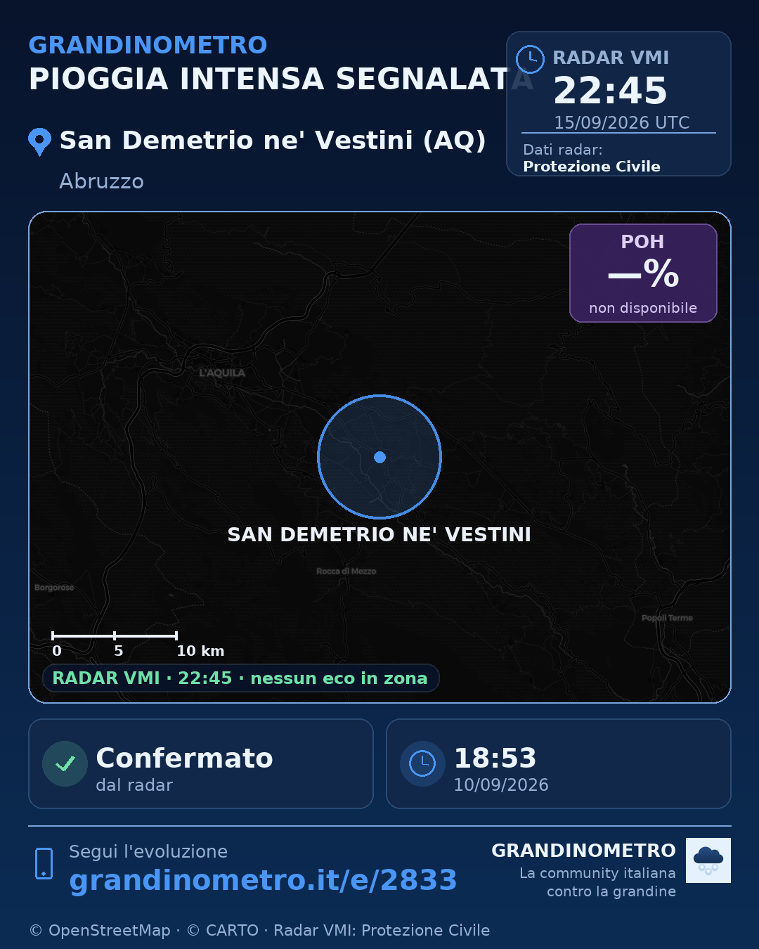 Mappa dell'evento: pioggia intensa a San Demetrio ne' Vestini (AQ)