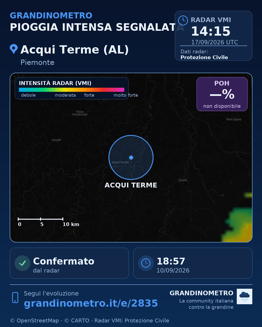 Mappa dell'evento: pioggia intensa ad Acqui Terme (AL)