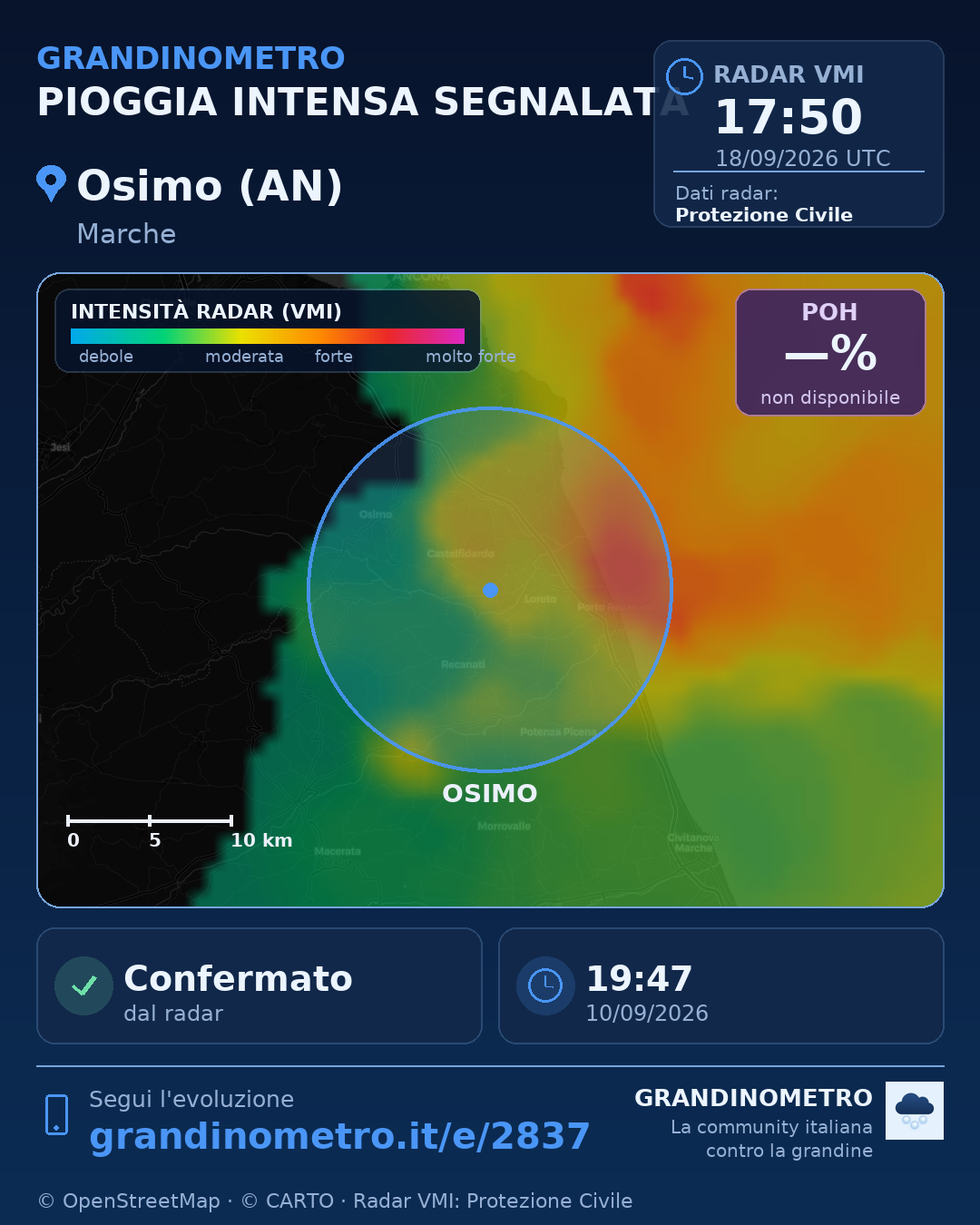 Mappa dell'evento: pioggia intensa a Osimo (AN)
